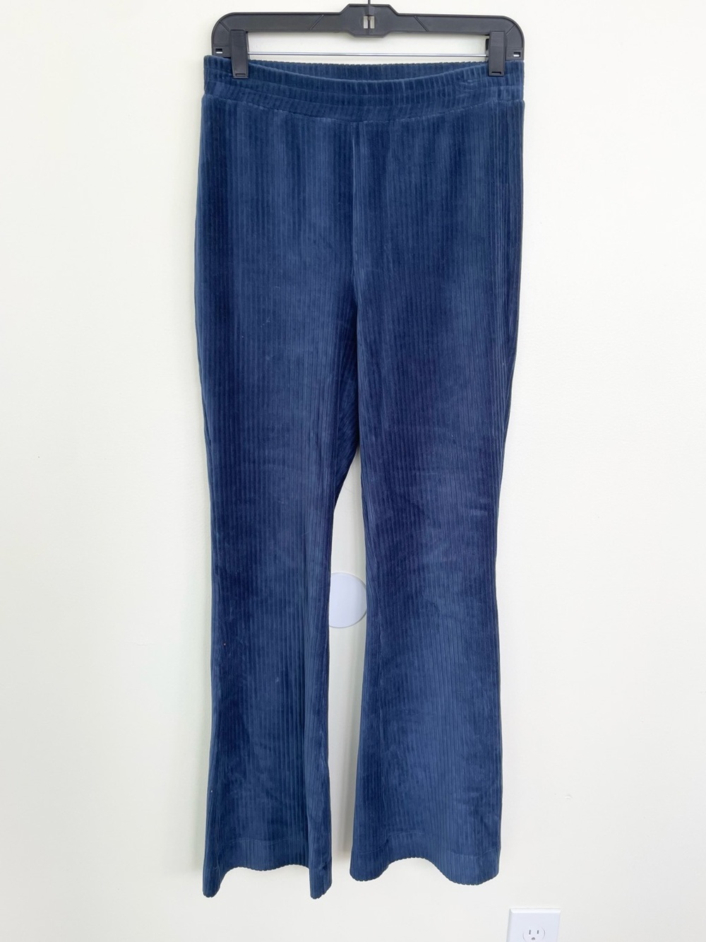 Lesley Evers Blue Ribbed Velour Flare Pull On Track Pants M Medium Casual Boho